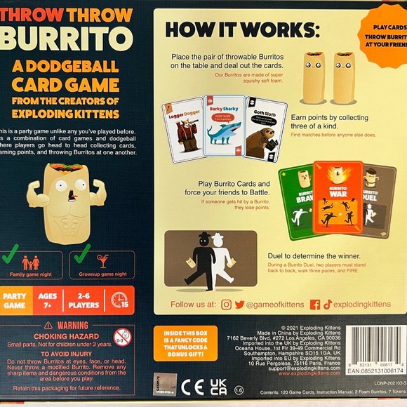 New! Never Used! Throw Throw Burrito - A Dodgeball Card Game - Picture 2 of 2